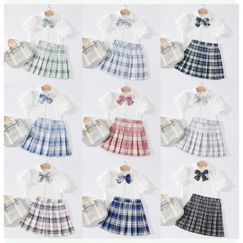 Girls Plaid Dress Set Summer Style Primary Middle School Students Trendy Jk Academy Style Children Two-piece Set