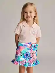 Romantic little Fresh ruffled mitre pleat blue flower multicoloured halo bow waist slimming sheath skirt summer girl