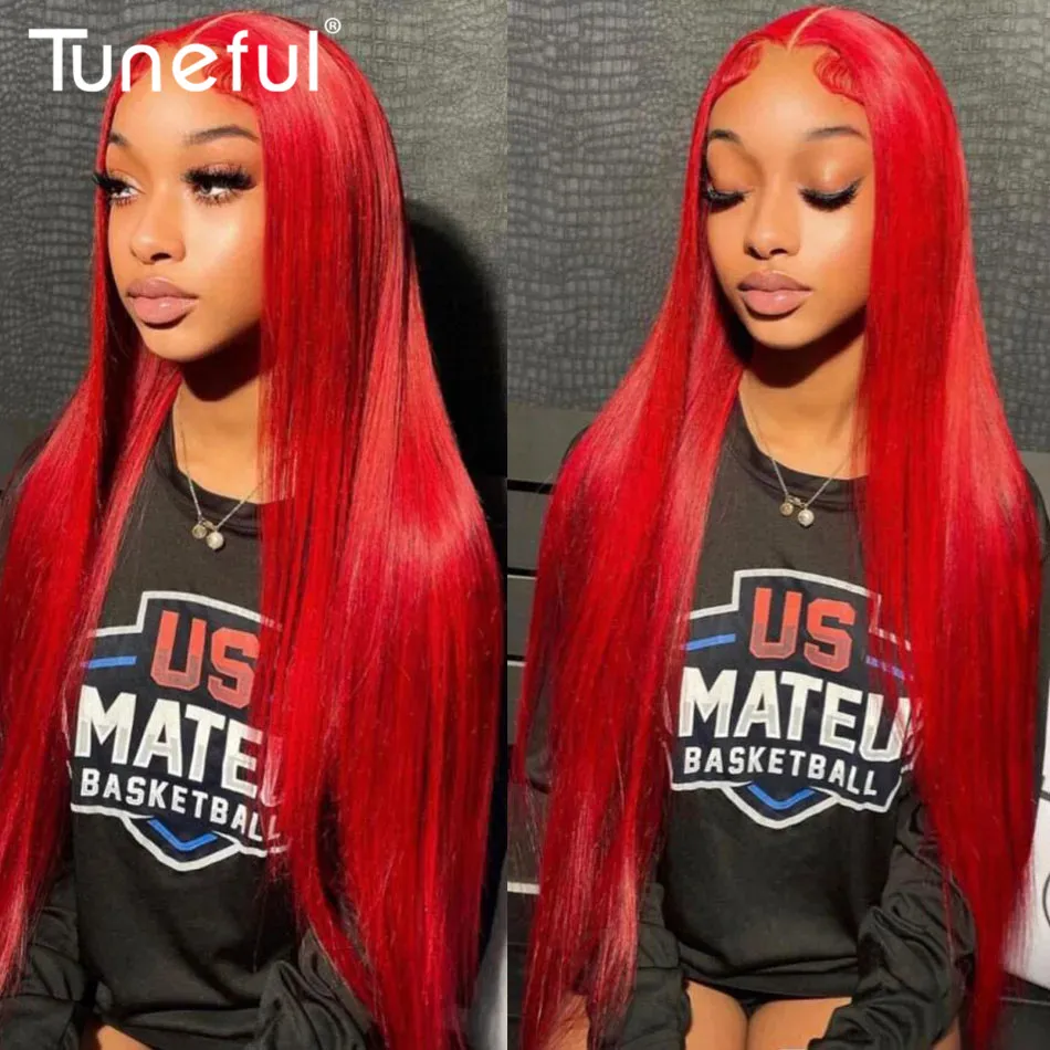 10A 13x6 Hot Christmas Red Colored Human Hair Wigs Tuneful HD Lace Front Human Hair Wigs Brazilian Straight HD Lace Frontal Wigs