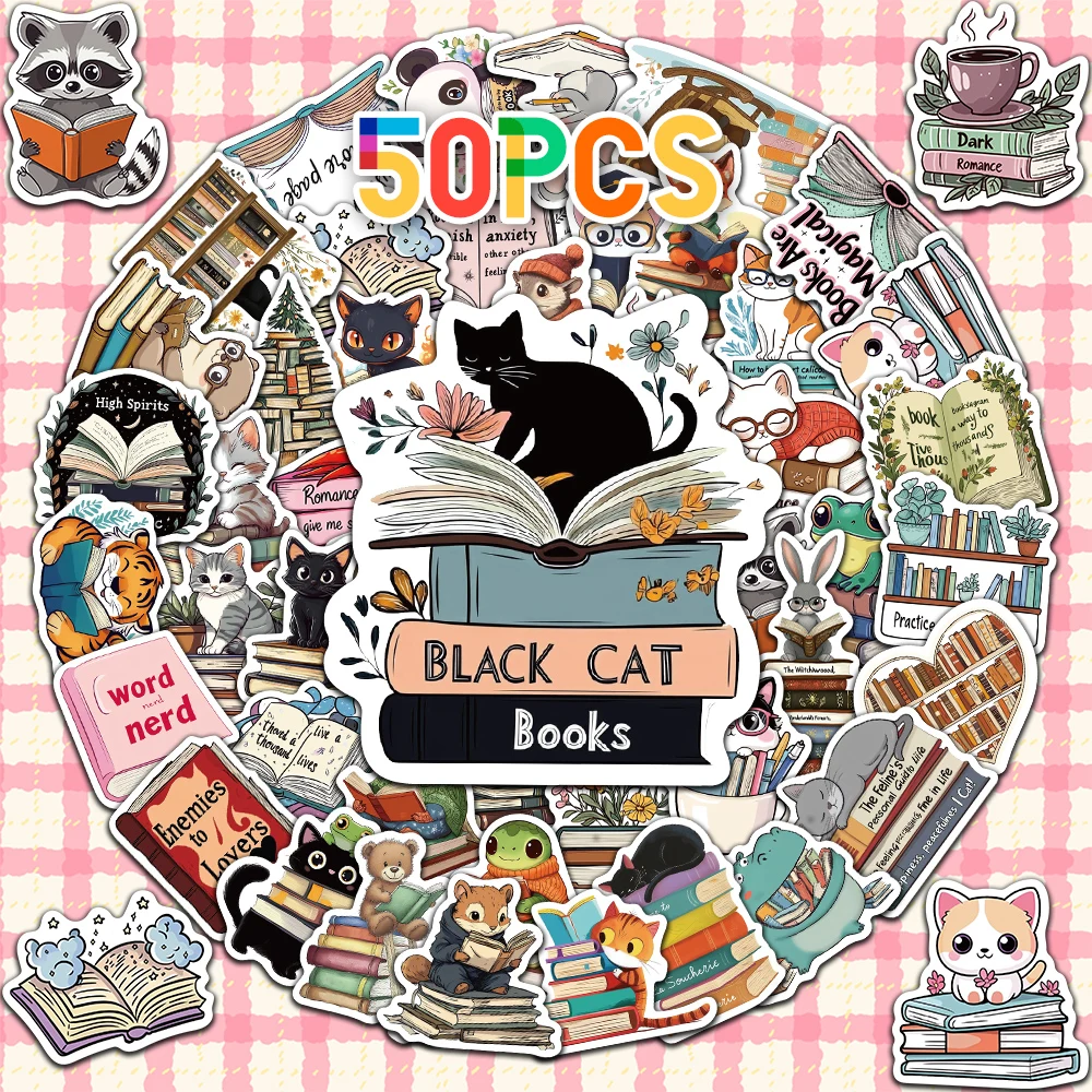 50pcs Animals Reading books decorative stickers for New Year gift party decals Back to school laptop cellphone case skateboard