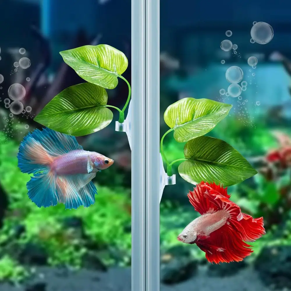 Effortless Clean Plastic Betta Fish Leaf Pad Simulated Lotus Leaves Suction Cup Fish Hiding Habitat Reptile Basking Area Frog view 6