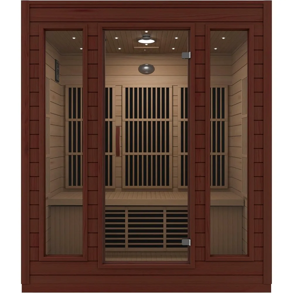 Home Sauna Room for 3 Person Hemlock Wooden Indoor Sauna Spa - Bluetooth Speaker, Heating Plate, Touch Control Panel Temperature