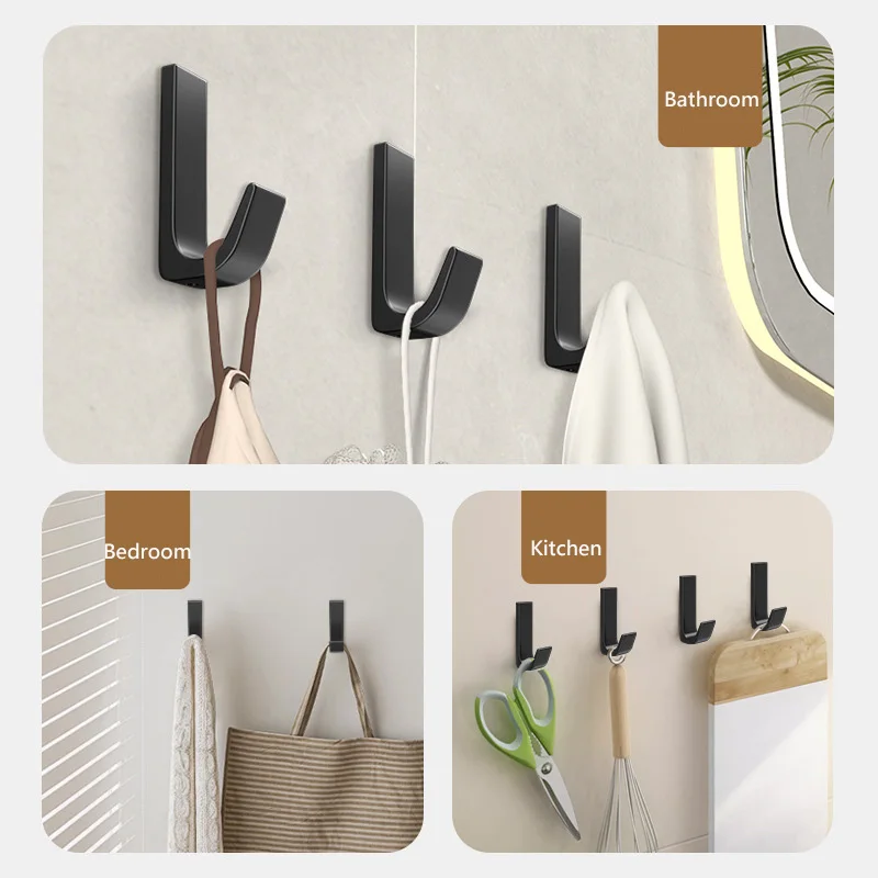 Punch-Free Hook Wall-Mounted Behind The Door Aluminum Clothes Coat Hook Bathroom Kitchen Metal Single Hook Strong Adhesive Hook