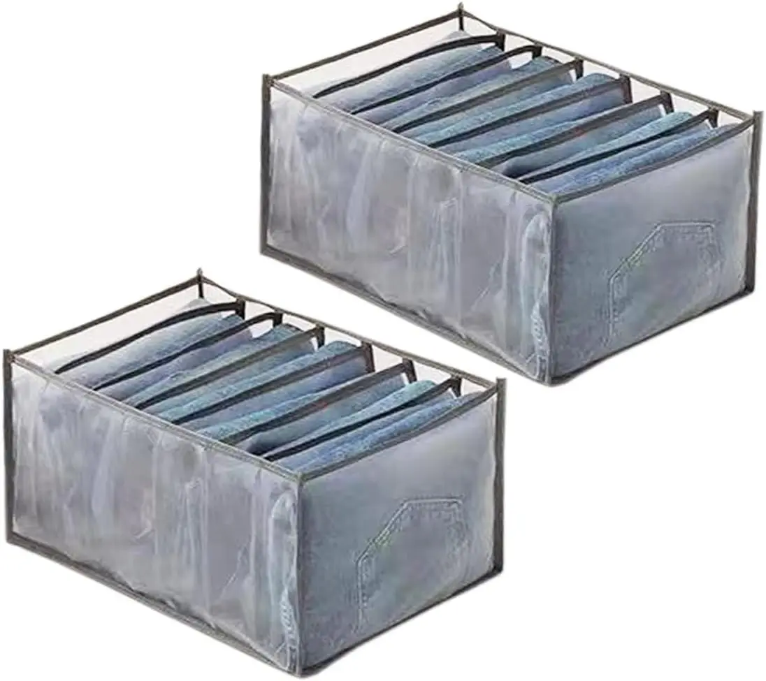 Wardrobe Clothes Organizer, 7 Grids Washable Portable Closet Organizer Mesh Separation Storage Box Foldable Closet Drawer Organi