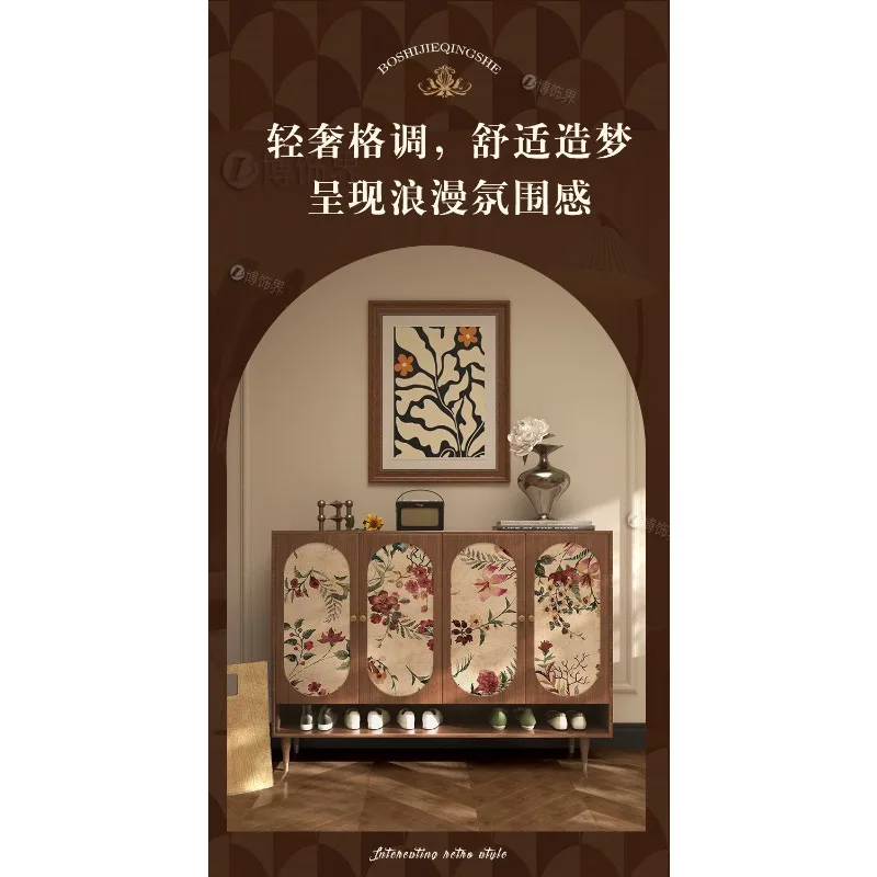 French medieval style high-end entry door shoe cabinet corridor household entrance cabinet American retro locker