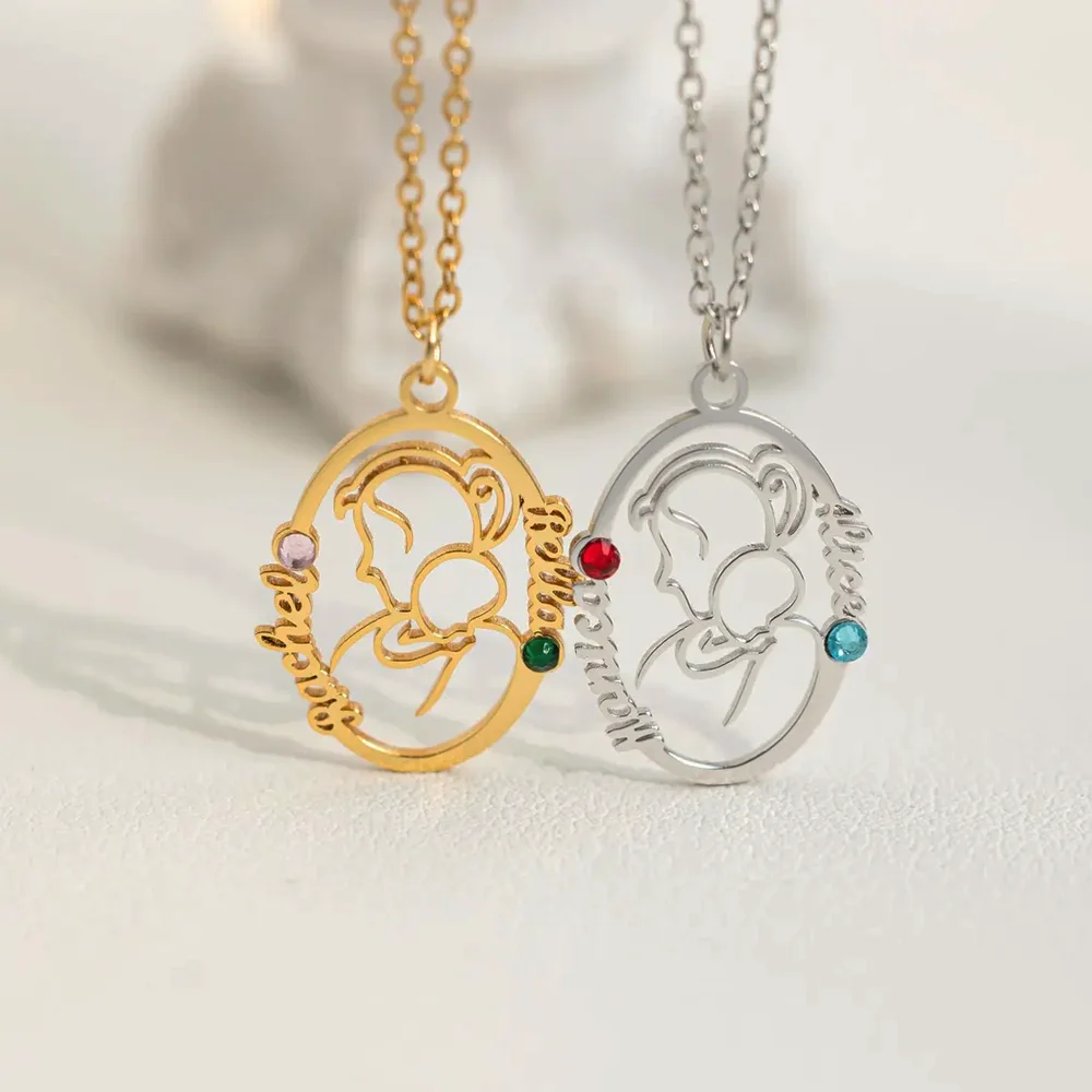 Atoztide Custom 2 Names Necklace for Women Personalized Stainless Steel Jewelry Mother Kids Heart Chain Pendant Birthday Gift