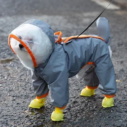 Towable Dog Raincoat with Contrasting Colors, Frosted Edges Transparent Tape, Tail Teddy Small and Medium-Sized Dog Pet Raincoat