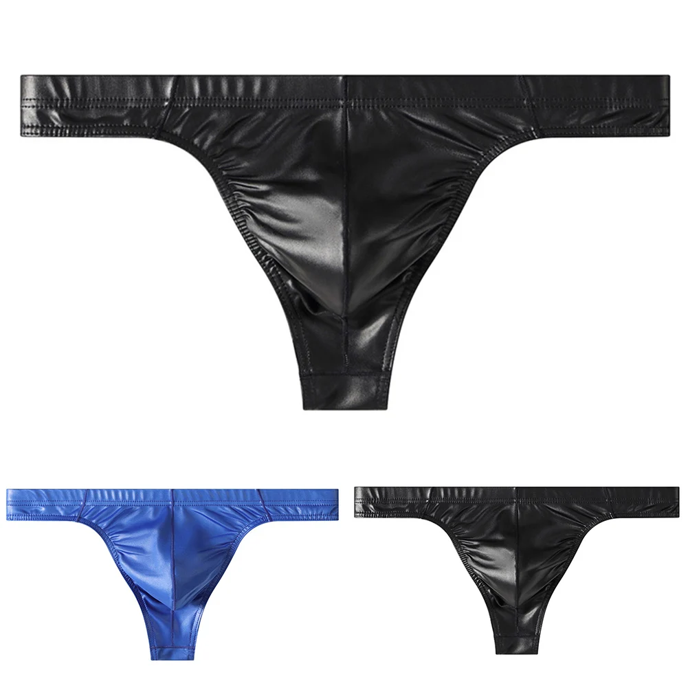 

Two Colors Available Men Faux Leather Sexy Lingerie G-string Thong T-Back U Pouch Soft Underwear Sleep Bottoms Man