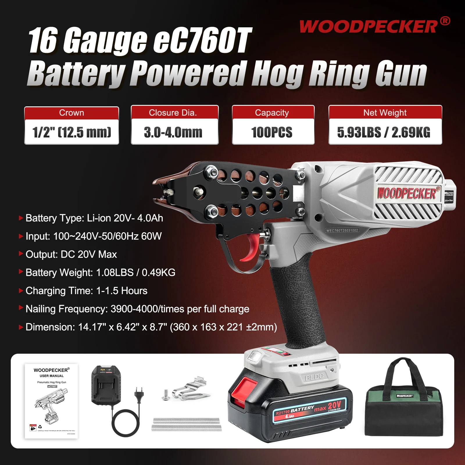 

Аккумуляторный пистолет для крепления проволоки EC760T (760 C-Ring Nailer) для клеток для птицы и вольеров, пневматический пистолет для скрепления проволоки