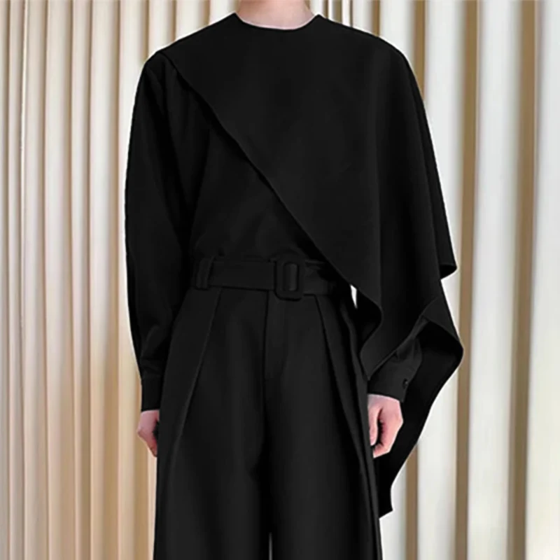 INCERUN Men Irregular Shirt Solid Color O-neck Long Sleeve Men Clothing Streetwear Loose Korean 2025 Fashion Casual Male Shirts