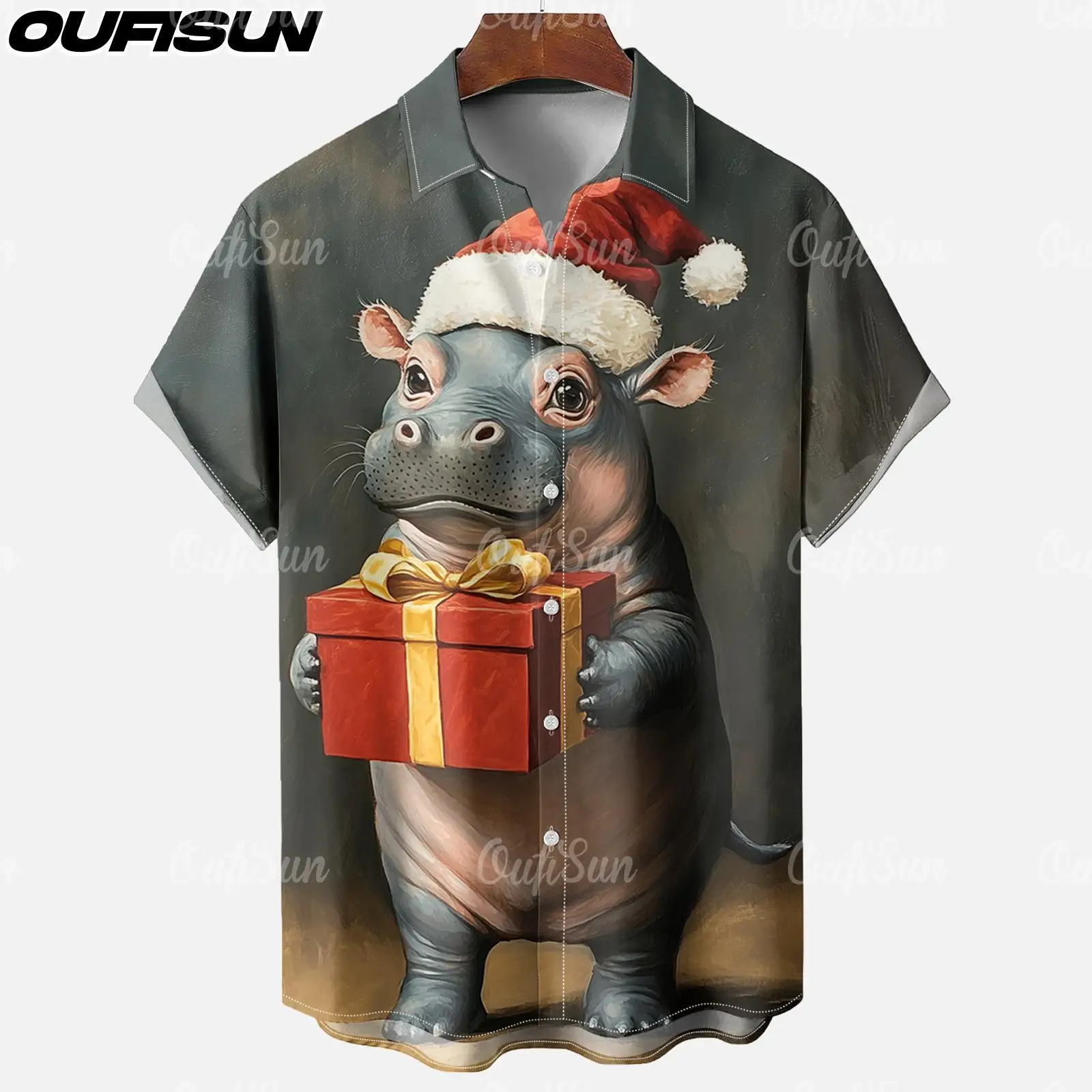 

Christmas Men's Shirt Santa Claus Graphic Print Tee Summer Casual Short Sleeve Shirt Fashion Funny Shirts Men Oversized Clothing