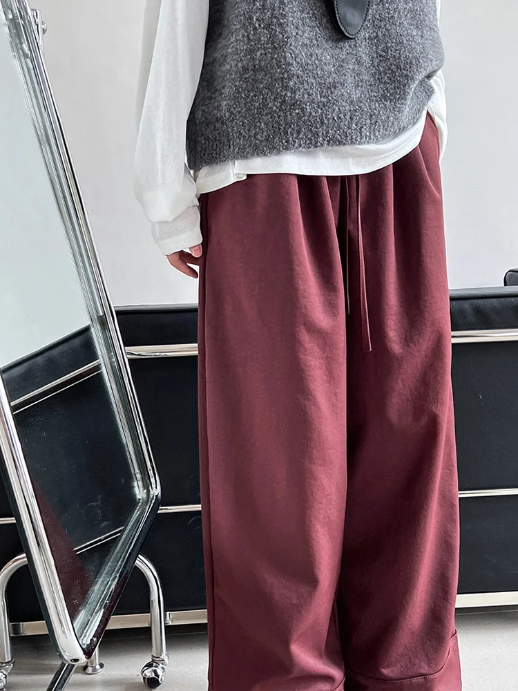 [EAM] High Elastic Waist Apricot Drawstring Long Wide Leg Pants New Trousers Women Fashion Tide Spring Autumn 2024 1DH7670