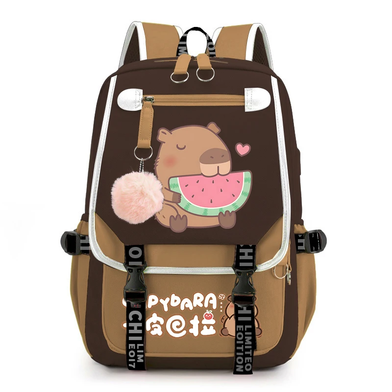 

Cute Capybara & Watermelon Print School Backpack Boys Girls USB Charging Bags Large Capacity Laptop Teeneger Backpack Travel Bag