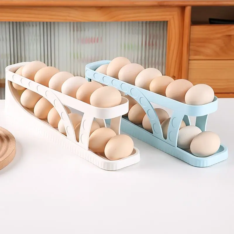 

Automatic Scrolling Egg Rack Holder Storage Box Egg Basket Container Organizer Rolldown Refrigerator Egg Dispenser For Kitchen