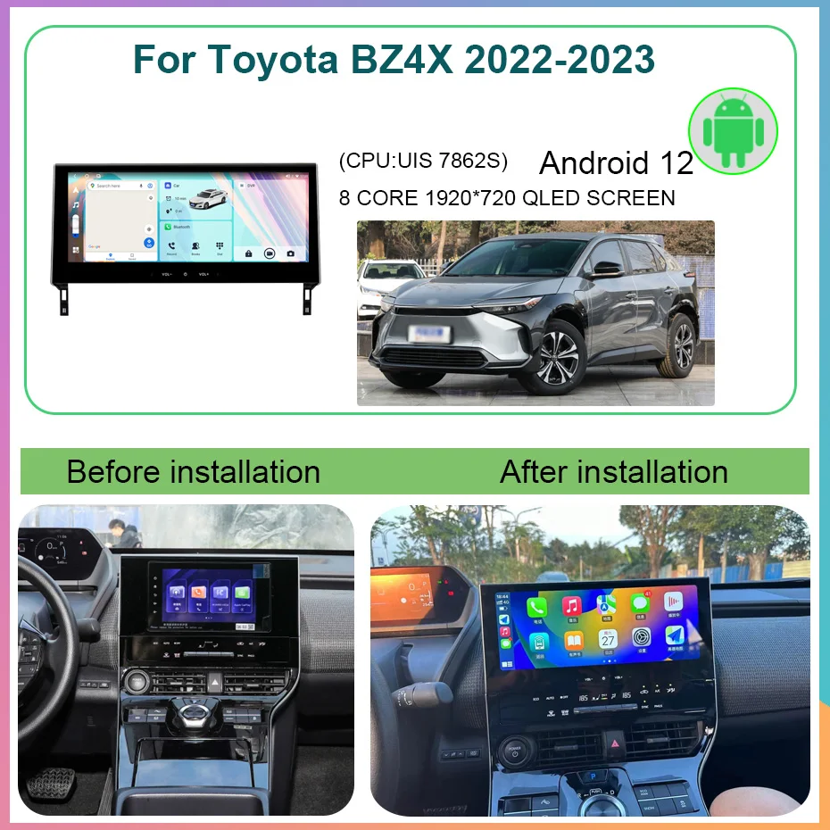 12.3 Inch Carplay Screen Android 12 For Toyota BZ4X 2022-2023 Car Radio Stereo Multimedia Player GPS Navigation Head Unit