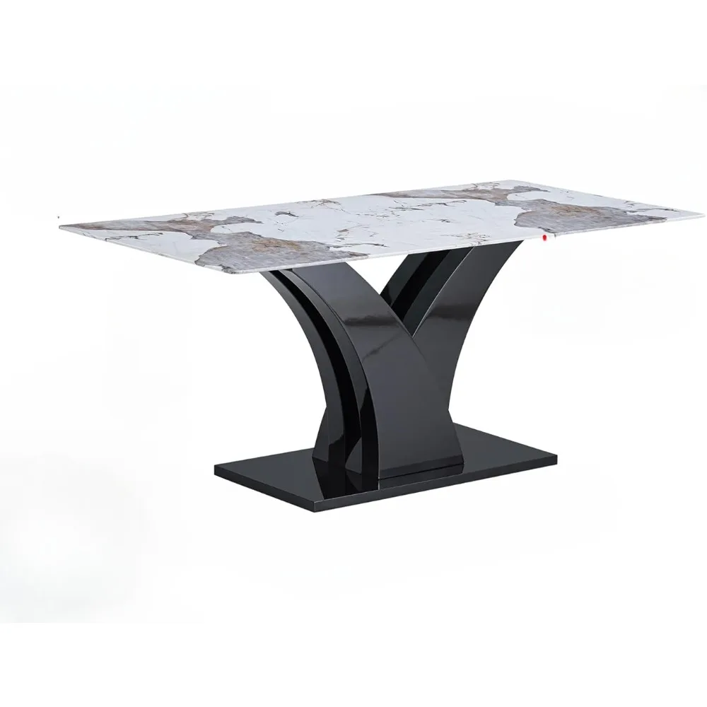 Mesa de comedor de cristal con 4 sillas de cuero, muebles de sala de estar, encimeras de vidrio templado, 63"