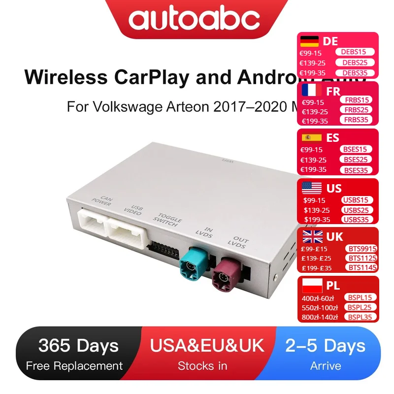

Wireless CarPlay and Android Auto For Volkswage Arteon 2017-2020 With MIBI System Multimedia Accessory Mirror Link AirPlay Suppo