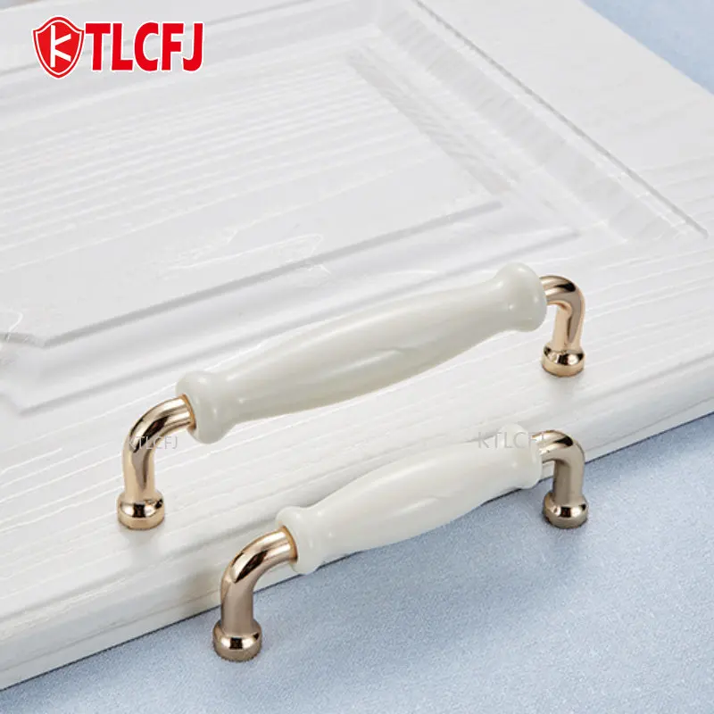 KTLCFJ European White Ceramic Handle Drawer Gold Silver Wardrobe Cloakroom Sliding Door Hardware Door Handle