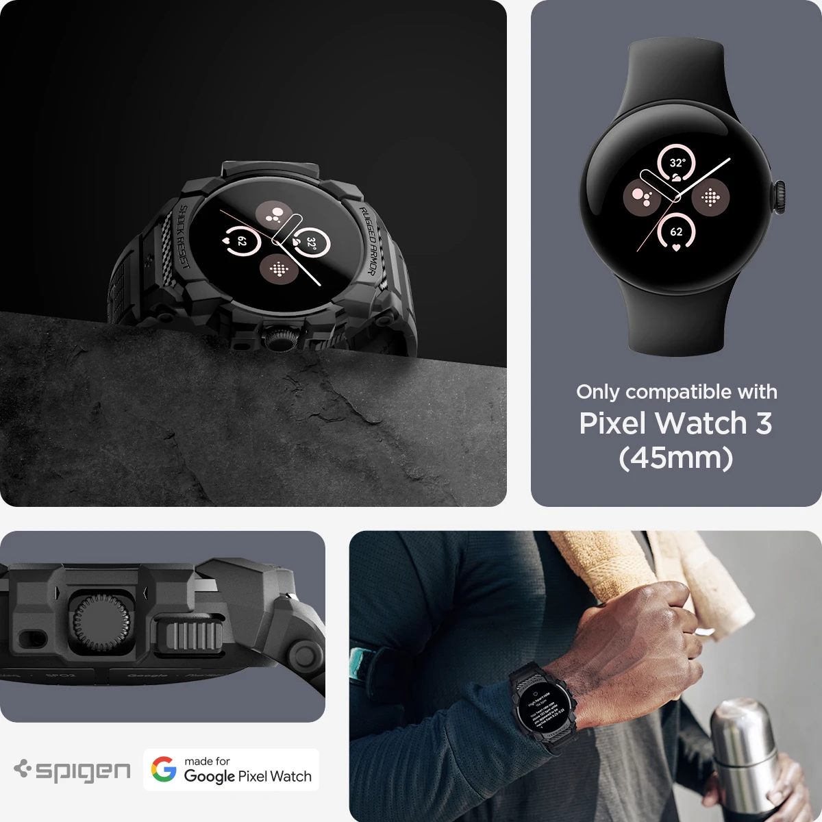 Spigen ラギッド アーマー プロ ケース Google Pixel Watch 4/3 45mm 用