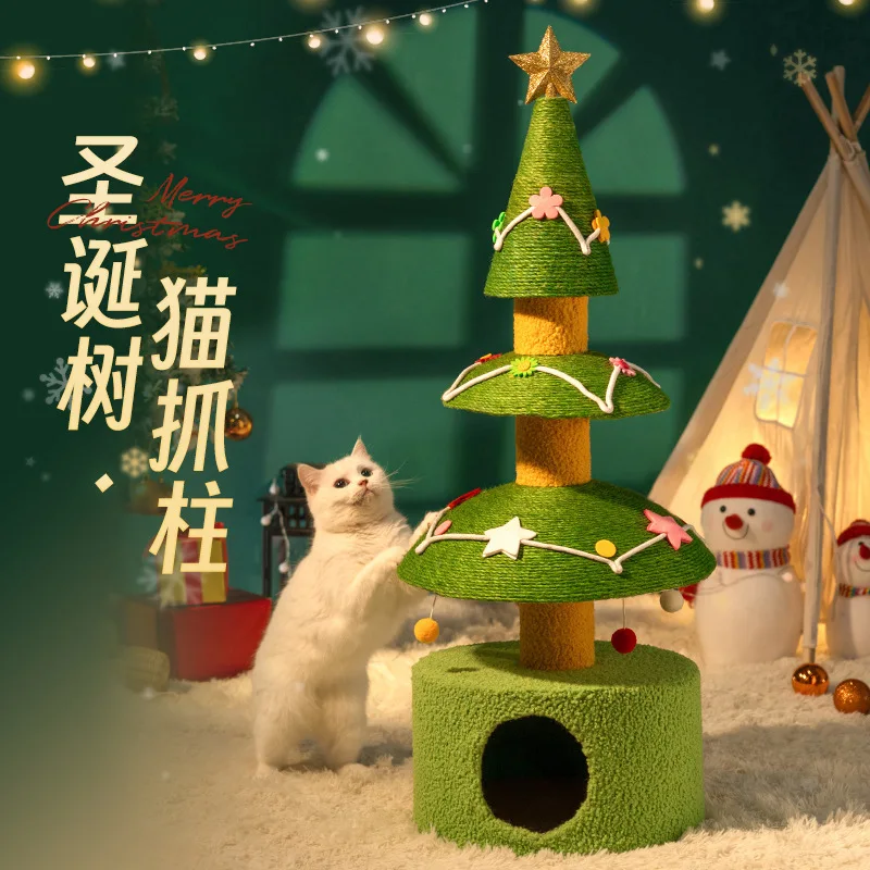 Christmas Frame House Tree Space Saving Shelf Durable Sisal Cat Scratching Post Multi Layer Climbing Structure For Cats