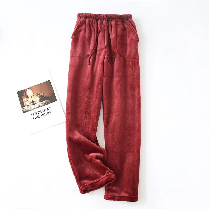 Pantalones de dormir de felpa esponjosa con cordón para mujer, ropa de dormir cómoda, parte inferior de pijama de forro polar con bolsillos, Invierno