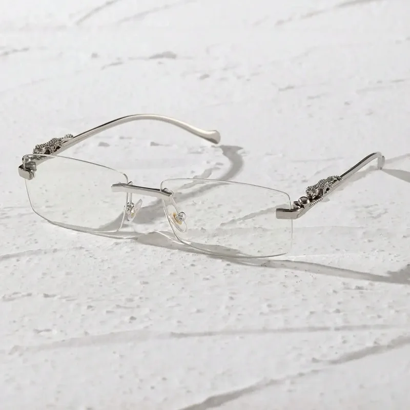 1 Stück randlose Sonnenbrille, kleine rechteckige Form, modische UV-Schutzbrille für Damen und Herren, Farbverlauf, klare Gläser