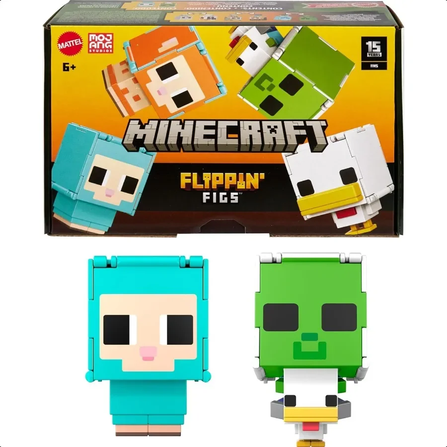 

Набор фигурок Flippin Figs из 2 упаковок с овечьим куриным жокейом и 2 в 1 Fidget Play, масштаб 3,75 дюйма, большие головки, пикселированные Des