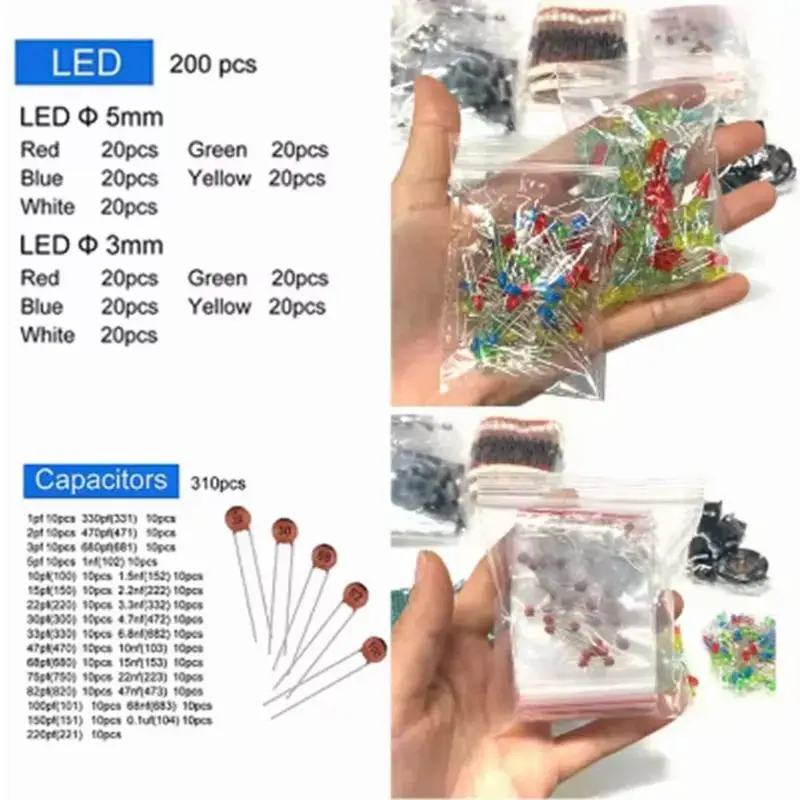 1818Pcs Electronic Components Assortment Kit Resistor Capacitor LED Transistor PCB For Electronic DIY Prototyping Repair