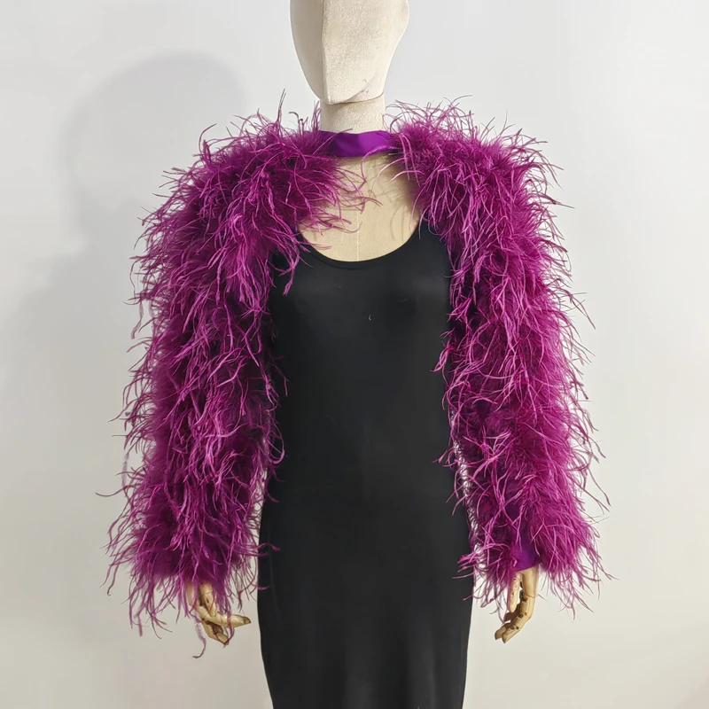 Neuestes Design, stilvolles 100 % Straußenhaar, Ärmellänge 55 cm, mehrfarbig, maßgeschneidert, für Mode, Club und Party, Bankett, vielseitig – Detail 18