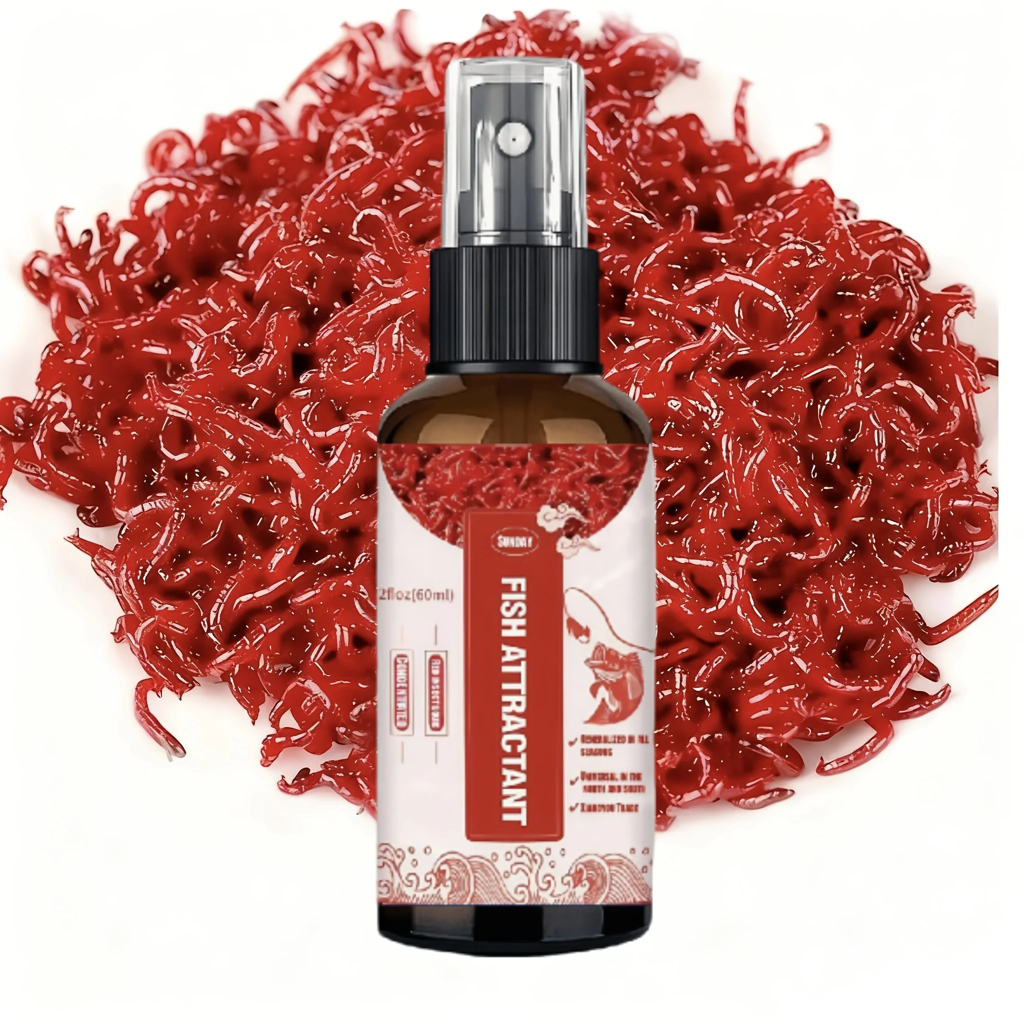 Leistungsstarkes Angelköder-Spray, roter Wurm, flüssiger Lockstoff mit Düse, geeignet zum Angeln von Süß-/Salzwasser – langlebiger Köder