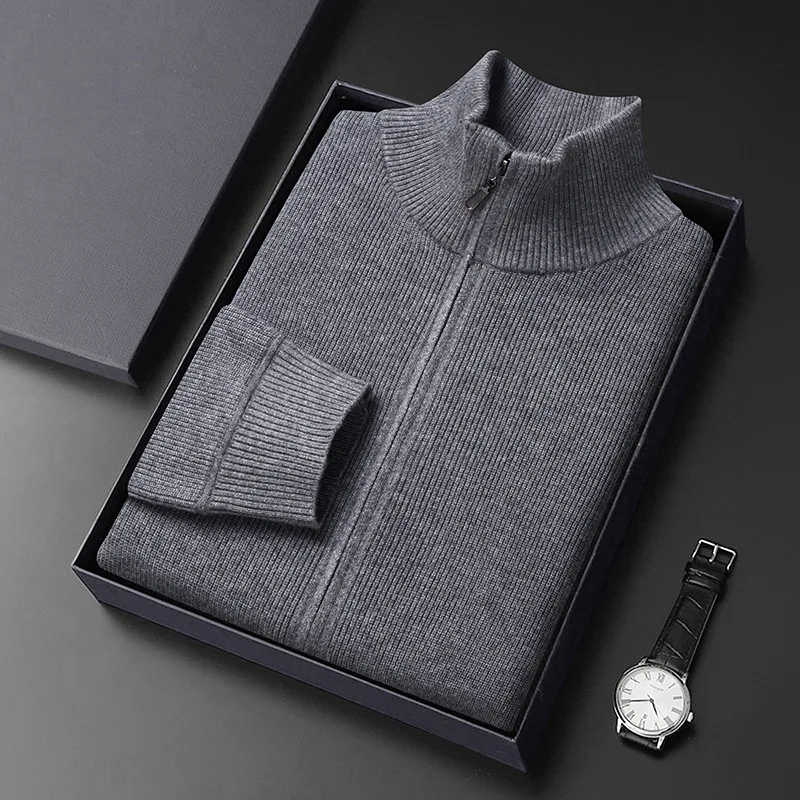 2026 Autumn Winter Men's Jacket Zipper Stand Collar Cardigan Sweater Fashion Outerwear