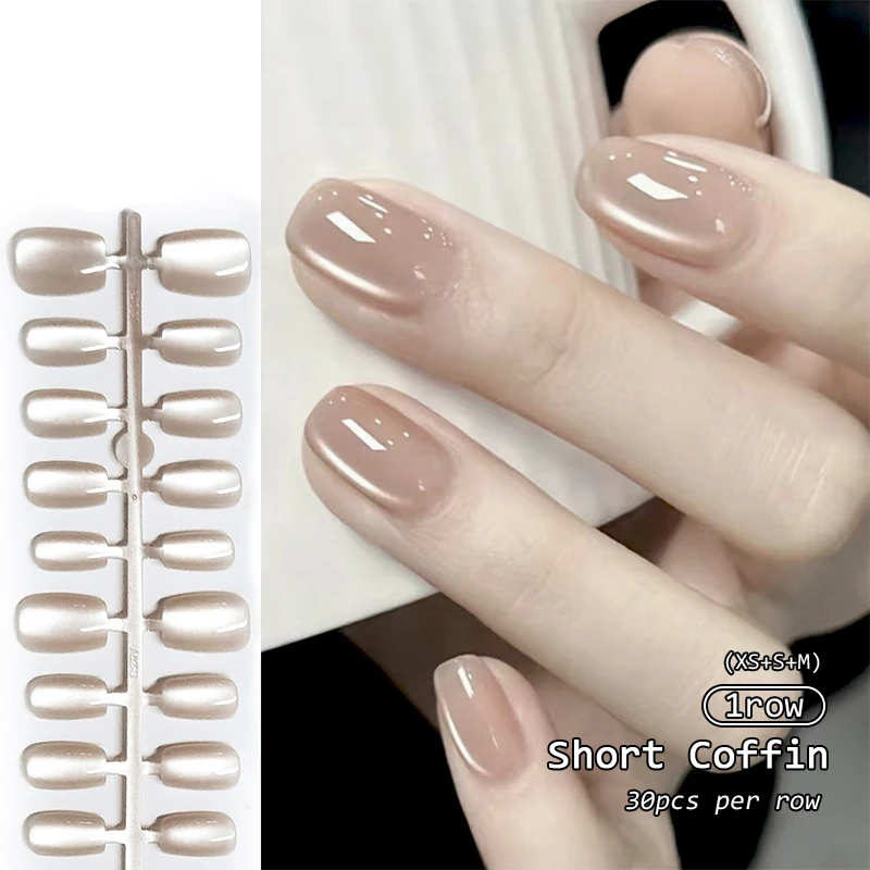 30Pcs/Set Cat Magnetic Eye French Sheer Manicure Tip Cute Bride Acrylic False Nails Press On False Nail Supplies For Women image 5