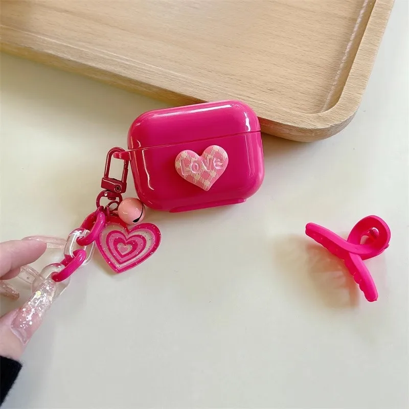 Cute Love Heart soft Earphone Protective Case for Apple Air Pods Pro 2  Cover for AirPods 3 Wireless Box With Keychain Ins 3D