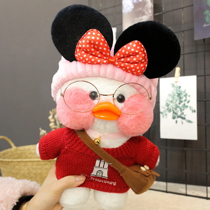 2022 30cm Lalafanfan Duck Plush Cute Duck Doll Lafan Toy Children Doll Cute Matching Clothes Glasses Accessories Gifts Fast Ship