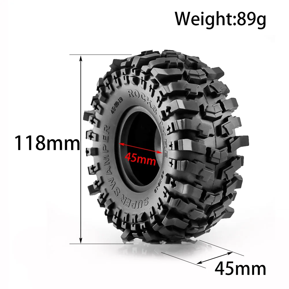 4PCS Soft Rubber 1.9 Wheel Tires 118*45MM for 1:10 RC Crawler Car Axial SCX10 90046 AXI03007 TRX4 RBX10