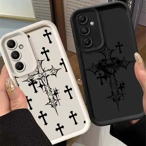 Coque de téléphone de luxe à imprimé croix noire, étui pour Samsung Galaxy A12 A13 A72 A73 A14 A15 A34 A35 A16 A23 A24 A22 A25 A32 A33 A51 A52s A71