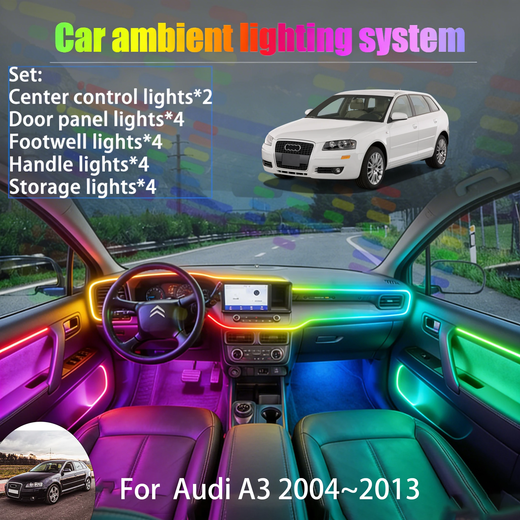 

Для Audi A3 2004~2013 8P MK2 2/18 в 1: Комплект светодиодной подсветки салона и багажника USB RGB, атмосферная подсветка, автозапчасти