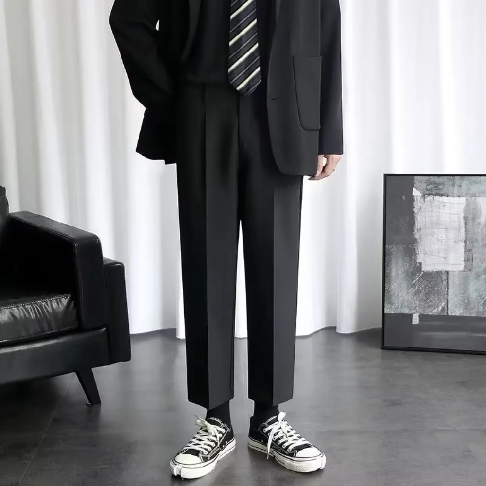 

Simple Thin Business Suit Pants Straight Solid Color Men's Formal Pants Loose Wide Leg Casual Trousers Male