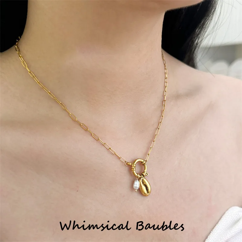 

Fashionable Stainless Steel Pearl Necklace Oceanic Style Versatile Luxury Light Jewelry Accessory