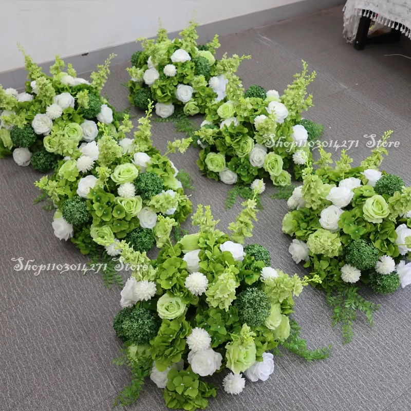 الفاخرة أوراق خضراء بيضاء روز الكوبية الزفاف خلفية الجدول المركزية الكرة الأزهار صف ترتيب القرن قوس حامل ديكور #4