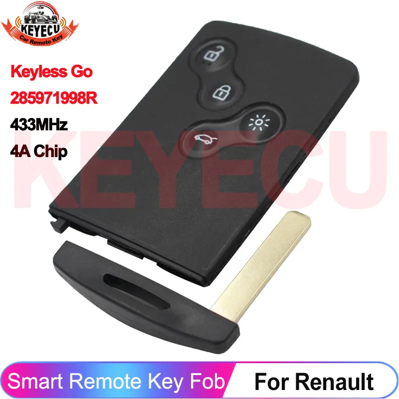 

Чип KEYECU Keyless Entry 4A для Renault Clio IV Captur 2009-2014 2015 2016 2017 2018 2019 433 МГц Smart Key Remote 285971998R