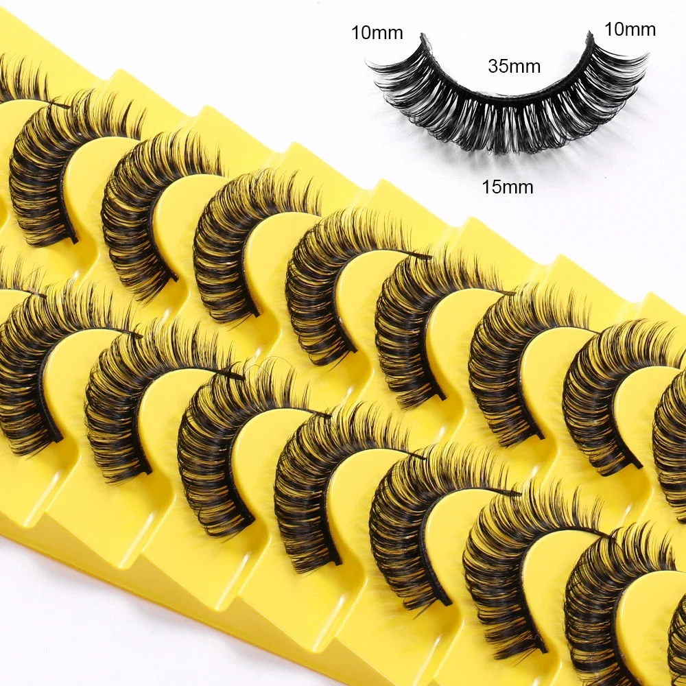 10 Pairs Lashes D Curl Russian Lashes 3D Mink Eyelashes Reusable Fluffy Russian Strip Lashes eyelashes extensions