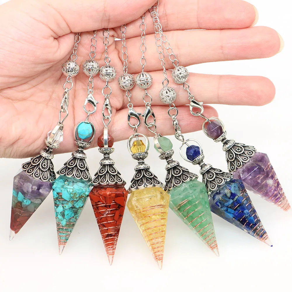 7-chakra kristal Wichelroedelopen slinger Reiki genezing zeshoekige edelsteen puntige kegel hanger hangend voor waarzeggerij Wicca balanceren