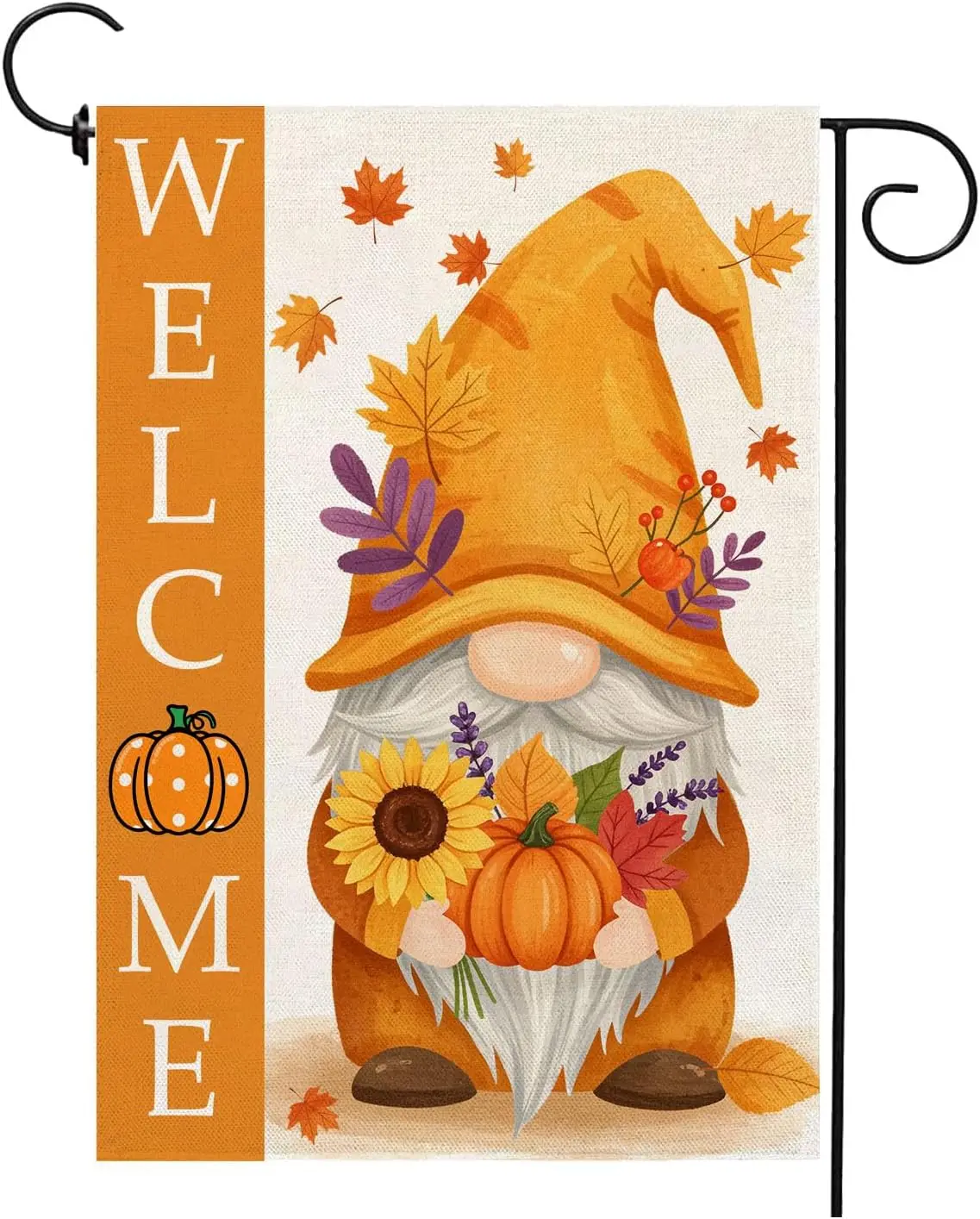 Welcome Fall Gnome Garden Flag 12x18inch Welcome Autumn Leaves Pumpkin Double-Side For Home Outdoor Yard Patio Lawn Decor