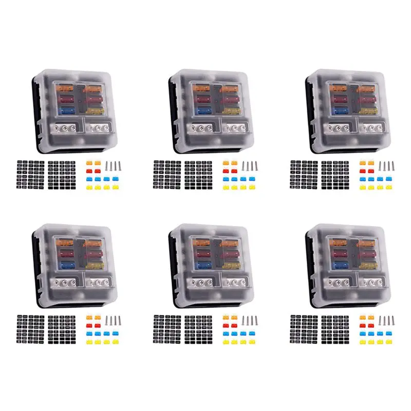 

6X 6-Way Waterproof Fuse Block,With LED Indicator 12 Circuits With Negative Marine Fuse Box For DC 12/24V Car RV Truck-N30R