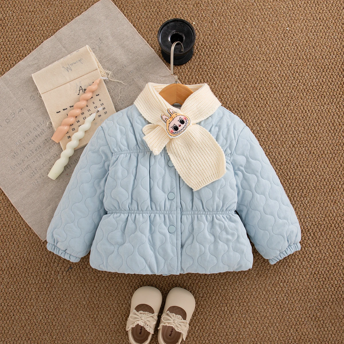 

Winter New Solid Color Thick Baby Girl Coat, Sweet And Cute Children'S Clothes With Free Scarf For Babies Aged 0-4 Years