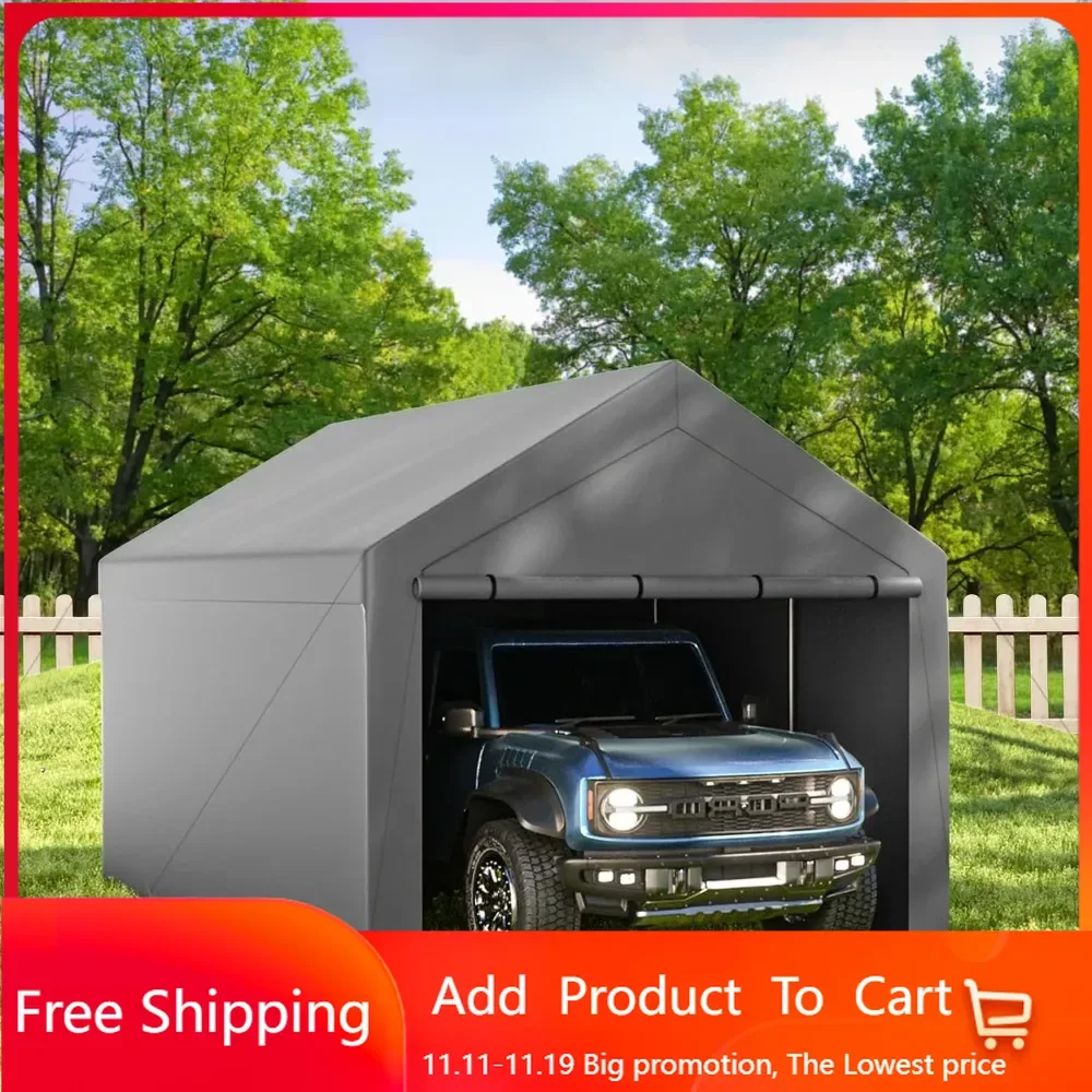 Outdoor Carport 10x20ft Duty Car Tent, Portable Garage Canopy Storage Shed, Car Shelter with Detachable Side Walls&Doors,Grey