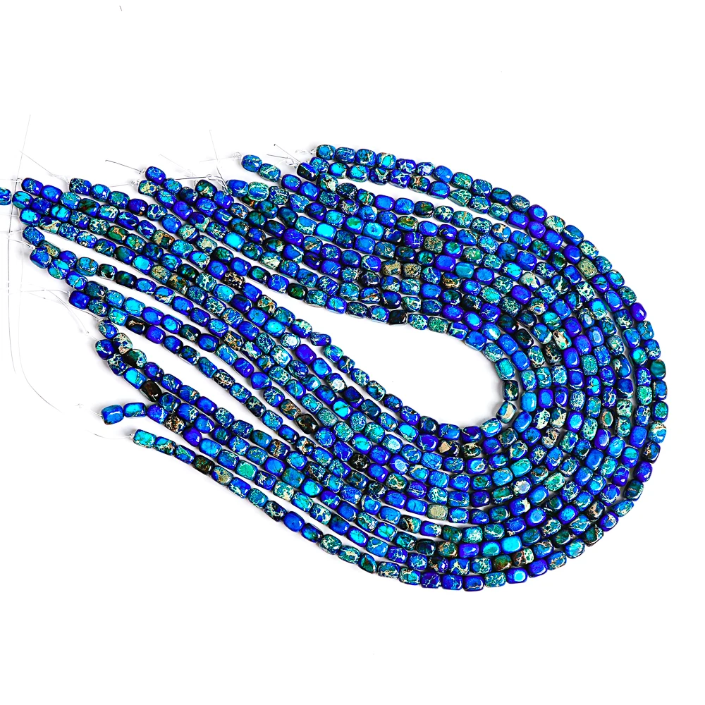 Blue Sea Sediment Imperial Jasper Cube Beads 7x5mm Handmade Loose Gemstone Beads for Jewelry Making DIY Bracelet Necklace