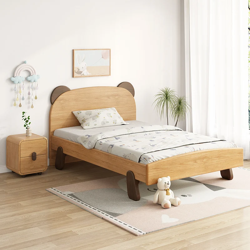 Wood Color Children's Bed Stitching Widened Baby Bed Extra Bed with Fence Single Small Bed