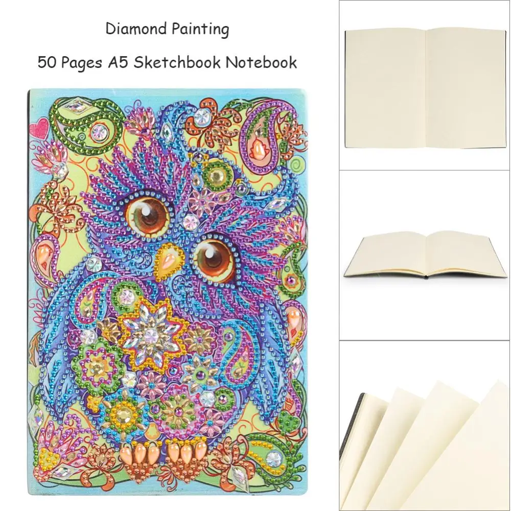 Quaderno per pittura diamante fai da te vuoto senza linea resina trapano a forma speciale quaderno da disegno 50 pagine modello gufo per bambini